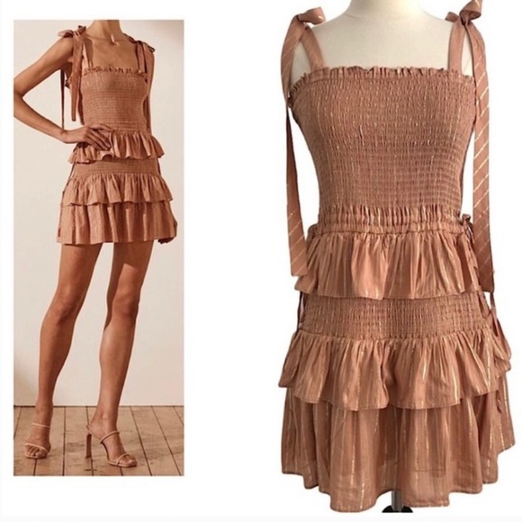 House of Harlow 1960 Shimmer Smocked Tiered Mini Dress Small - Picture 4 of 13